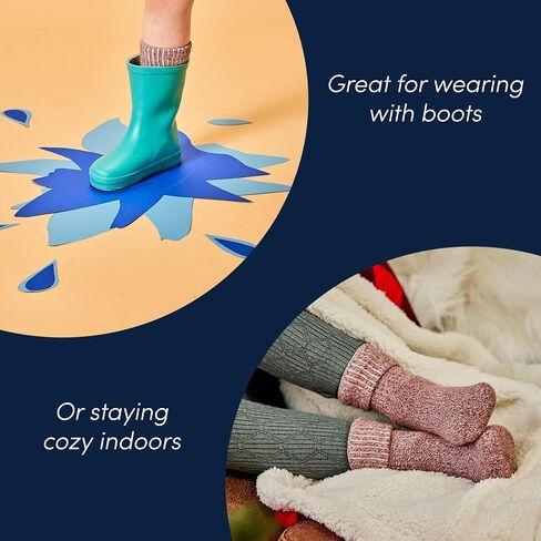 Ten Little Kids Cozy Slippers for Toddler Boys & Girls, Faux-Fur with Warm Fleece Lining - Size 10/11 & Organic Cotton Cozy Socks, Warm Thermal Cushioning Socks in Kuwait