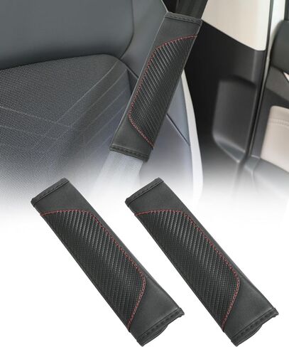 Zlirfy 2PCS Car Seat Belt Cover,Seat Belt Shoulder Pad,Carbon Fiber Safety Seatbelt Shoulder Strap Covers,Leather Safety Belt Cover (Black&Red) in Saudi Arabia