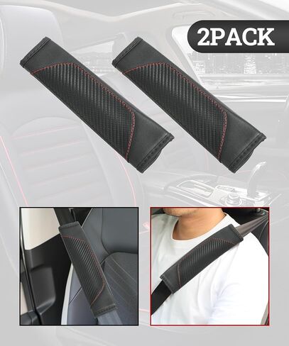 Zlirfy 2PCS Car Seat Belt Cover,Seat Belt Shoulder Pad,Carbon Fiber Safety Seatbelt Shoulder Strap Covers,Leather Safety Belt Cover (Black&Red) in Saudi Arabia