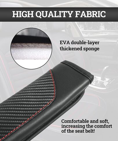 Zlirfy 2PCS Car Seat Belt Cover,Seat Belt Shoulder Pad,Carbon Fiber Safety Seatbelt Shoulder Strap Covers,Leather Safety Belt Cover (Black&Red) in Saudi Arabia