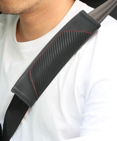Zlirfy 2PCS Car Seat Belt Cover,Seat Belt Shoulder Pad,Carbon Fiber Safety Seatbelt Shoulder Strap Covers,Leather Safety Belt Cover (Black&Red) in Saudi Arabia
