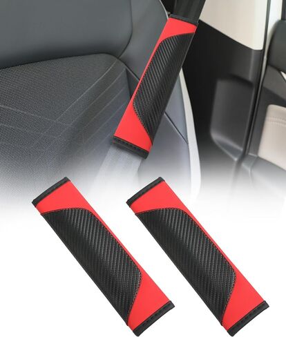 Zlirfy 2PCS Car Seat Belt Cover,Seat Belt Shoulder Pad,Carbon Fiber Safety Seatbelt Shoulder Strap Covers,Leather Safety Belt Cover (Black&Red) in Saudi Arabia
