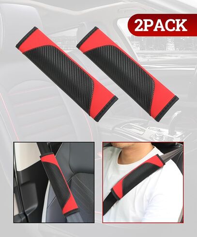 Zlirfy 2PCS Car Seat Belt Cover,Seat Belt Shoulder Pad,Carbon Fiber Safety Seatbelt Shoulder Strap Covers,Leather Safety Belt Cover (Black&Red) in Saudi Arabia
