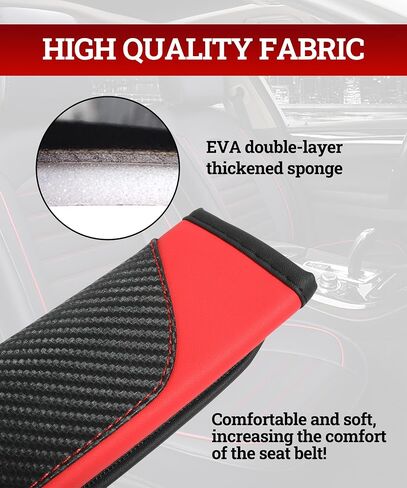 Zlirfy 2PCS Car Seat Belt Cover,Seat Belt Shoulder Pad,Carbon Fiber Safety Seatbelt Shoulder Strap Covers,Leather Safety Belt Cover (Black&Red) in Saudi Arabia