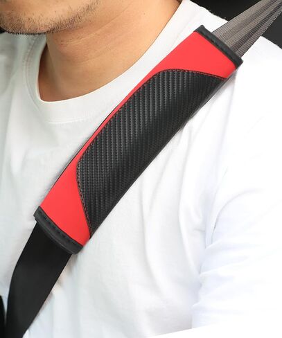 Zlirfy 2PCS Car Seat Belt Cover,Seat Belt Shoulder Pad,Carbon Fiber Safety Seatbelt Shoulder Strap Covers,Leather Safety Belt Cover (Black&Red) in Saudi Arabia