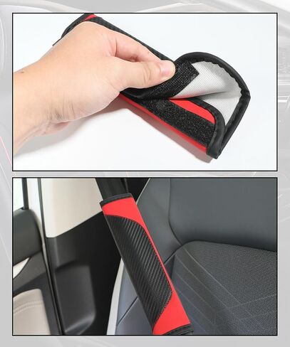 Zlirfy 2PCS Car Seat Belt Cover,Seat Belt Shoulder Pad,Carbon Fiber Safety Seatbelt Shoulder Strap Covers,Leather Safety Belt Cover (Black&Red) in Saudi Arabia