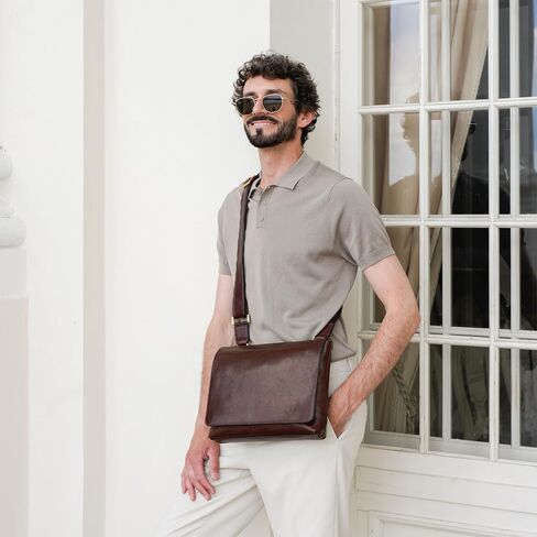 Time Resistance Leather Messenger Bag for Men - Crossbody Bag - Full Grain Leather - Tablet Sized Shoulder Bag in Kuwait