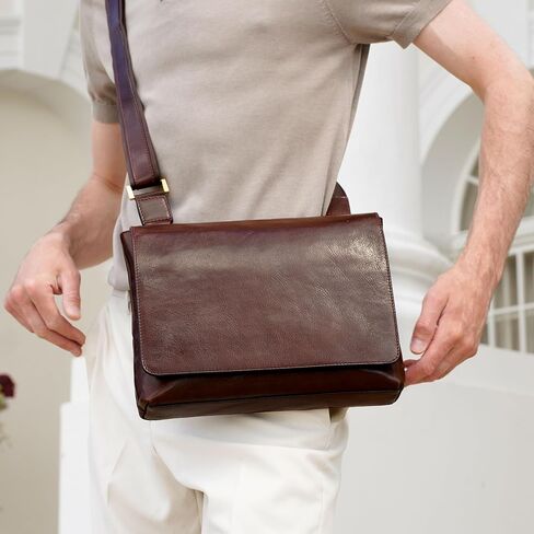 Time Resistance Leather Messenger Bag for Men - Crossbody Bag - Full Grain Leather - Tablet Sized Shoulder Bag in Kuwait