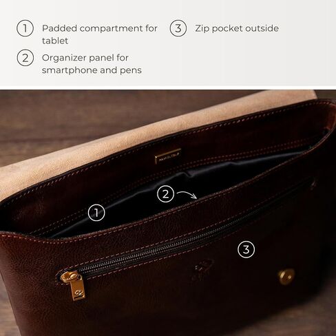 Time Resistance Leather Messenger Bag for Men - Crossbody Bag - Full Grain Leather - Tablet Sized Shoulder Bag in Kuwait