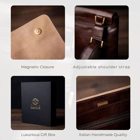 Time Resistance Leather Messenger Bag for Men - Crossbody Bag - Full Grain Leather - Tablet Sized Shoulder Bag in Kuwait