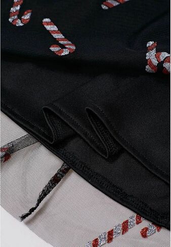 CHICWISH Women Christmas Shimmer Candy Cane Print Mesh Tulle Midi Skirt Cute High Waist A-Line Casual Holiday Skirts in Kuwait