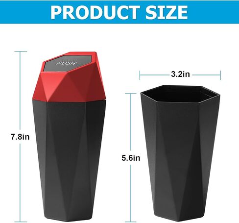 Mandark Car Trash Can with Lid, Diamond Design Small Vehicle Automatic Portable Garbage Bin, Leakproof Automotive Interior Dustbin for Kitchen Home Office, Universal for SUV, Truck, RV (Black) in Kuwait