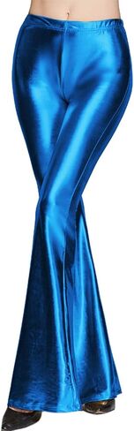 SIAEAMRG Womens Shinny Metallic Sequins High Waist Stretchy Bell Bottom Flared Pants, Wet Look Pants Club Wear in Saudi Arabia