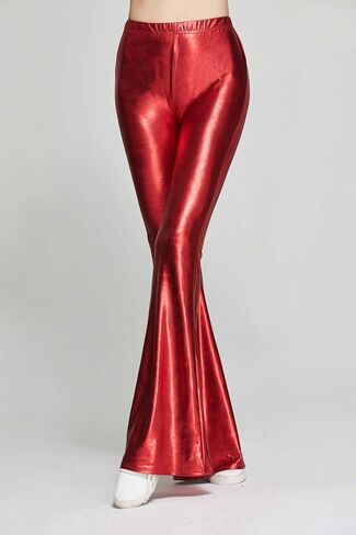 SIAEAMRG Womens Shinny Metallic Sequins High Waist Stretchy Bell Bottom Flared Pants, Wet Look Pants Club Wear in Saudi Arabia