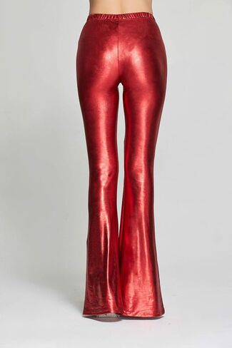 SIAEAMRG Womens Shinny Metallic Sequins High Waist Stretchy Bell Bottom Flared Pants, Wet Look Pants Club Wear in Saudi Arabia