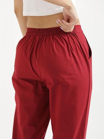 Meyali Cotton Pants for Women | Elastic Waist Pull on Leggings | Ankle Length Casual Pants in Kuwait