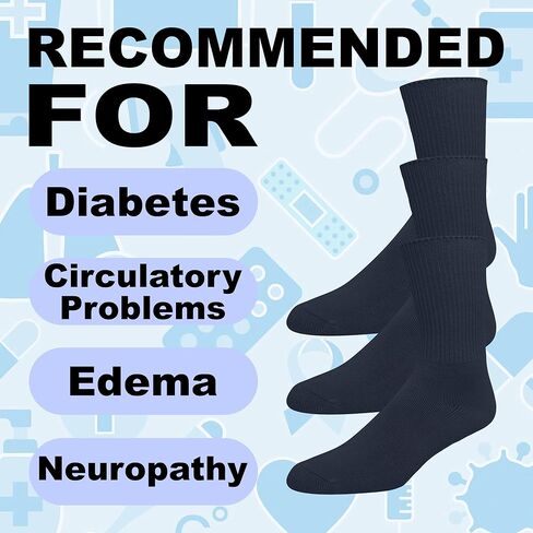 EMEM Apparel Men's Diabetic Crew Cotton Socks | Non-Binding Loose Top | Seamless Toe | 3-Pair | Big and Tall Available in Kuwait