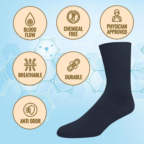 EMEM Apparel Men's Diabetic Crew Cotton Socks | Non-Binding Loose Top | Seamless Toe | 3-Pair | Big and Tall Available in Kuwait