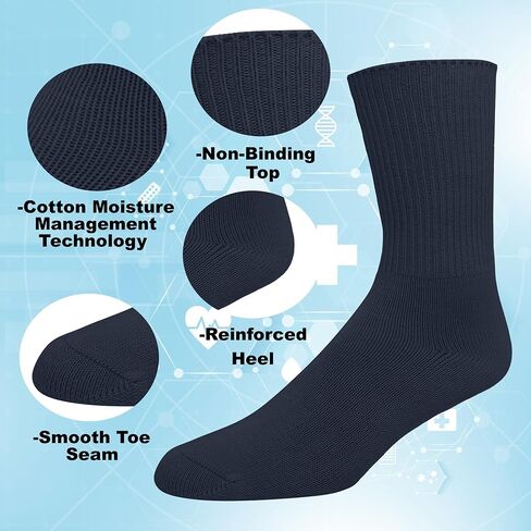 EMEM Apparel Men's Diabetic Crew Cotton Socks | Non-Binding Loose Top | Seamless Toe | 3-Pair | Big and Tall Available in Kuwait
