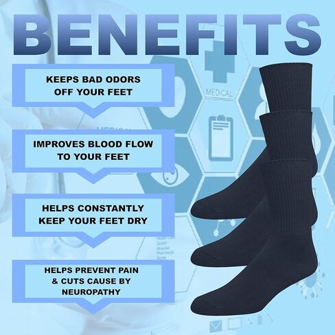 EMEM Apparel Men's Diabetic Crew Cotton Socks | Non-Binding Loose Top | Seamless Toe | 3-Pair | Big and Tall Available in Kuwait