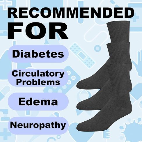 EMEM Apparel Men's Diabetic Crew Cotton Socks | Non-Binding Loose Top | Seamless Toe | 3-Pair | Big and Tall Available in Kuwait