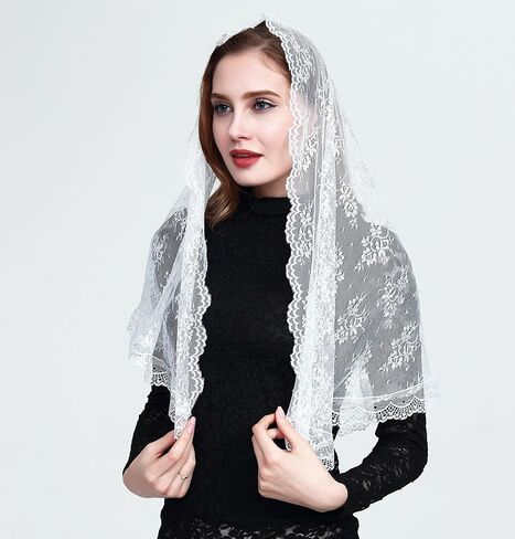 Leimandy Lace Infinity Chapel Veil Catholic Mantilla Veil Infinity Lace Chapel Veil Lace Head Scarf for Women V44 in Saudi Arabia