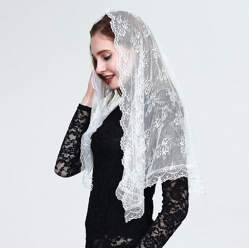 Leimandy Lace Infinity Chapel Veil Catholic Mantilla Veil Infinity Lace Chapel Veil Lace Head Scarf for Women V44 in Saudi Arabia