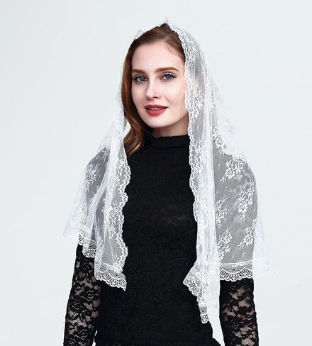 Leimandy Lace Infinity Chapel Veil Catholic Mantilla Veil Infinity Lace Chapel Veil Lace Head Scarf for Women V44 in Saudi Arabia
