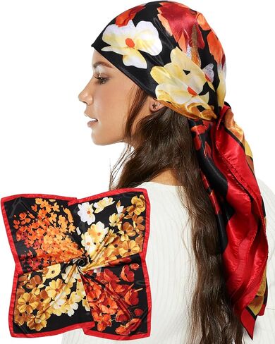 AWAYTR 35" Satin Head Scarf for Women Like Silk Scarf Hair Bandanas Women Large Square Neck Scarf Headscarf Head Wrap in Kuwait