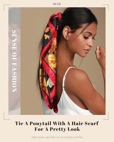 AWAYTR 35" Satin Head Scarf for Women Like Silk Scarf Hair Bandanas Women Large Square Neck Scarf Headscarf Head Wrap in Kuwait