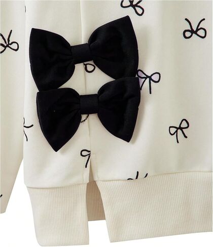 Girl's 2 Piece Fall Outfits Bow Graphic Crewneck Sweatshirts and Flare Leg Pants Set Fall Clothes in Saudi Arabia