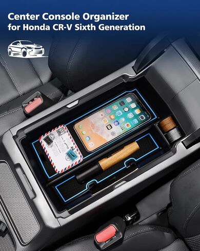 FIILINES Center Console Organizer with Anti-Slip Mats for Honda CR-V CRV 2023 2024 2025, Console Tray Secondary Armrest Storage Box ABS Insert Container Accessories with The Red and Blue Mats in Saudi Arabia