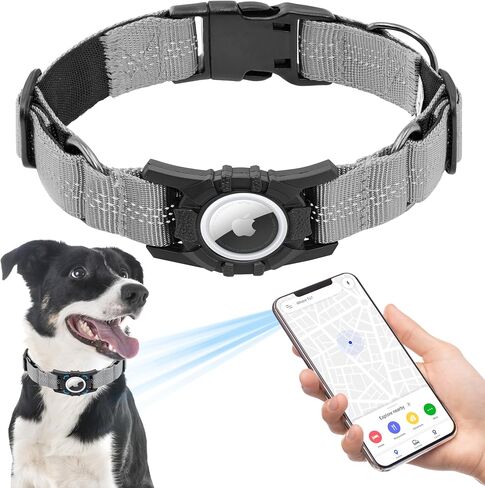 Airtag Dog Collar, Upgraded Reflective Airtag Dog Collar Holder, Heavy Duty Pet Collar with Airtag Holder, Adjustable Nylon Puppy Collars for Small Medium Large Dogs(S(12.6’’-14.5’’), Blue) in Saudi Arabia