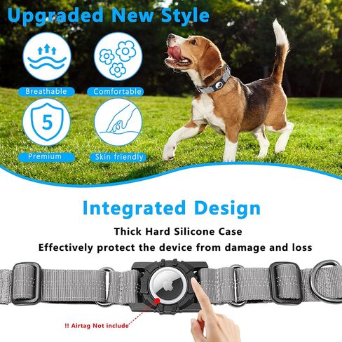 Airtag Dog Collar, Upgraded Reflective Airtag Dog Collar Holder, Heavy Duty Pet Collar with Airtag Holder, Adjustable Nylon Puppy Collars for Small Medium Large Dogs(S(12.6’’-14.5’’), Blue) in Saudi Arabia
