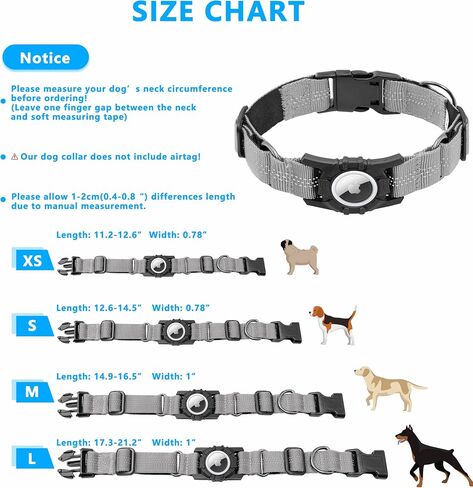 Airtag Dog Collar, Upgraded Reflective Airtag Dog Collar Holder, Heavy Duty Pet Collar with Airtag Holder, Adjustable Nylon Puppy Collars for Small Medium Large Dogs(S(12.6’’-14.5’’), Blue) in Saudi Arabia