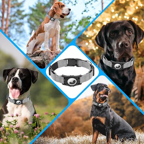 Airtag Dog Collar, Upgraded Reflective Airtag Dog Collar Holder, Heavy Duty Pet Collar with Airtag Holder, Adjustable Nylon Puppy Collars for Small Medium Large Dogs(S(12.6’’-14.5’’), Blue) in Saudi Arabia