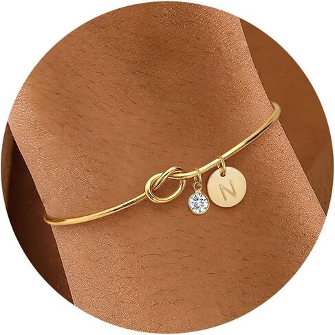 Initial Birthstone Gold Bracelets for Women Trendy 14K Gold Plated Letter A-Z Initial Charm Bracelet Tie the Love Knot Adjustable Cuff Bangle Birthstone Bracelets Birthday Bridesmaid Proposal Gifts in Kuwait