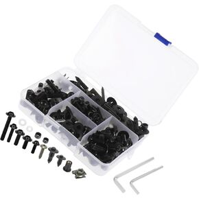 Motoforti 195pcs Universal Motorcycle Fairing Body Bolts Fastener Clips Screws Nuts Black for Kawasaki for Suzuki for Honda for Yamaha for BMW Long-lasting