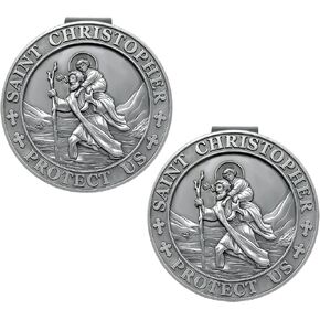 Saint Christopher Medal for Car, Visor Clips for Cars, St Christopher Medal for Car Visor, Gift for Drivers, Car Travel Accessories for Long Trips Families, Friends (Style1, 2 Pack)