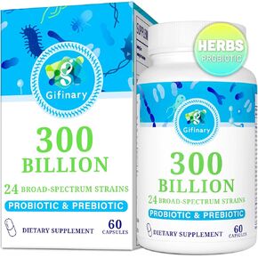 Probiotics for Women and Men, 300 Billion CFU, 24 Strains Probiotics with 15 Organic Herbs Prebiotics, Probiotic for Digestive Gut, Immune, Constipation, Diarrhea & Whole-Body Health - 2 Months Supply
