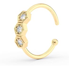 خاتم أنف على شكل قرص العسل من Lavari Jewellers للنساء - مسمار أنف مكعب من الذهب الأصفر عيار 10 قيراط - مجوهرات ثقب الأنف لا تسبب الحساسية للجنسين - ثقب الجسم 20 جرام للرجال