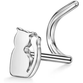FANSING Corkscrew Nose Rings Studs 20g Nose Screw Surgical Steel Cat Nose Studs for Women 20 Gauge Nostril Piercing Jewelry Silver