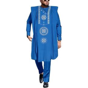 African Mens Clothing Sets Traditional Embroidery African Agbada Robe Suits 3 Piece Set Dashiki Outfit African Attire