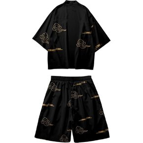DOSLAVIDA Men's Japanese Style Kimono Set Lightweight Open Front Cardigan Suits Stylish Two Piece Summer Beach Outfits