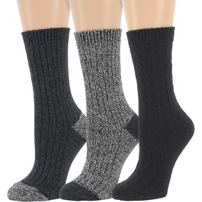 Dearfoams Ladies 3 Pair Pack Favorite Sweater Ultimate Comfort Modern Multicolor Easy Care Cable Crew Boot Socks