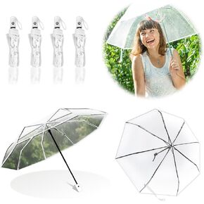 4 Pieces Clear Umbrella Wedding,Bulk Clear Umbrella,Compact Foldable Umbrella,Portable Auto Open and Close Travelling Umbrella,Clear Bubble Umbrella for Wedding Anniversary Holiday Party Favours