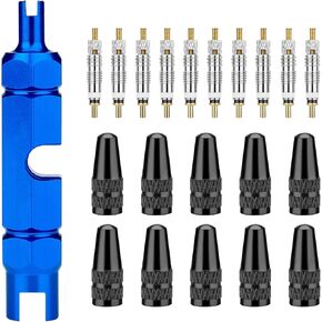 Presta Valve Core Bike Kit 21 Pieces, Presta Valve Stem Removal Tool, Presta Brass Valve Cores and Valve Stem Caps for Bike Tire Application