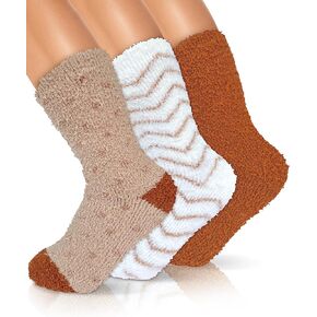 Womens Super Thick Fuzzy Moisturizing Socks Aloe Infused Cozy Warm Soft Fluffy Cute Crew Socks Aesthetic Thermal Winter Neutral Plush Sparkly Slipper Socks 3 Pairs