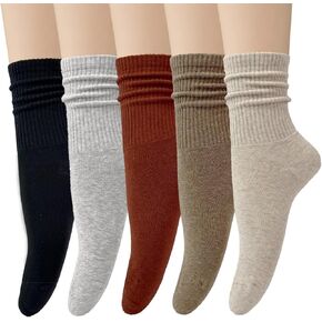 Loritta 5 Pairs Cotton Socks for Women Casual Comfy Crew Socks Stretchy Calf Slouch Boot Socks