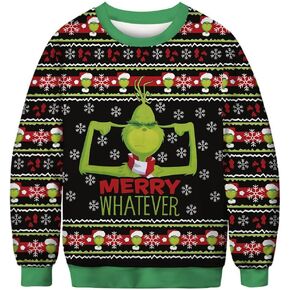 Ugly Christmas Sweatshirt for Couples, Plus Size Christmas Sweater, Unisex Long Sleeve Pullover Crewneck Top (Style1,3XL)